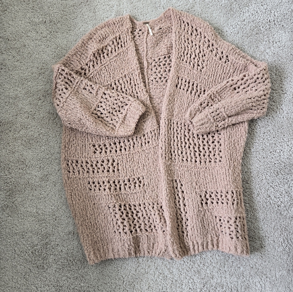 Free People BOHO Saturday Morning Cardigan Sweater Open Knit Oversized Cozy XS/S - Picture 14 of 16